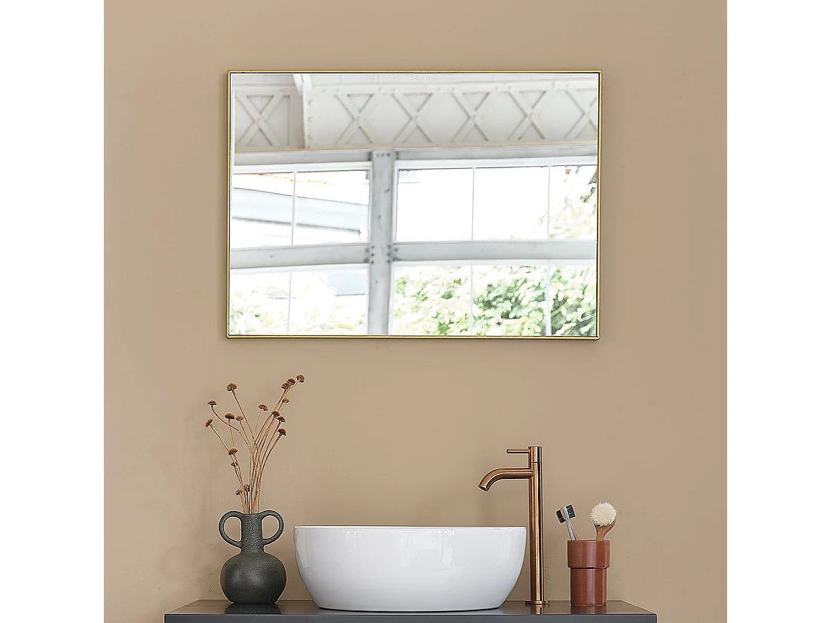 Miroir rectangulaire en métal doré
