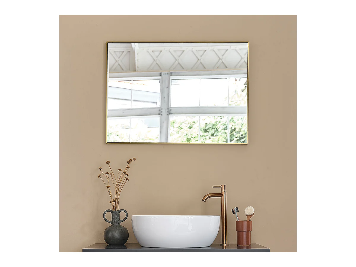Miroir rectangulaire en métal doré