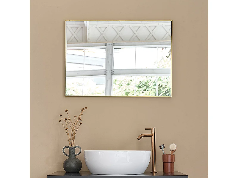 Miroir rectangulaire en métal doré