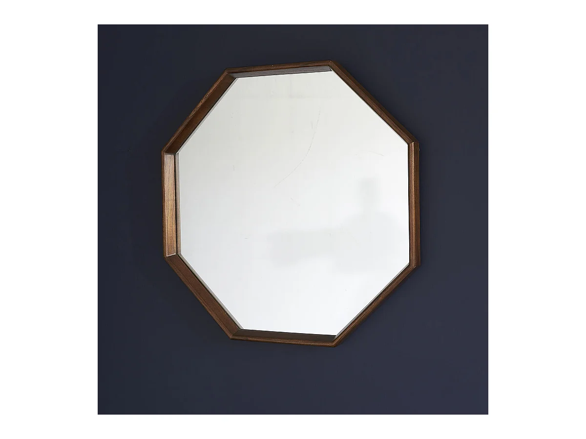 Miroir en mindi massif finition noyer octogonal