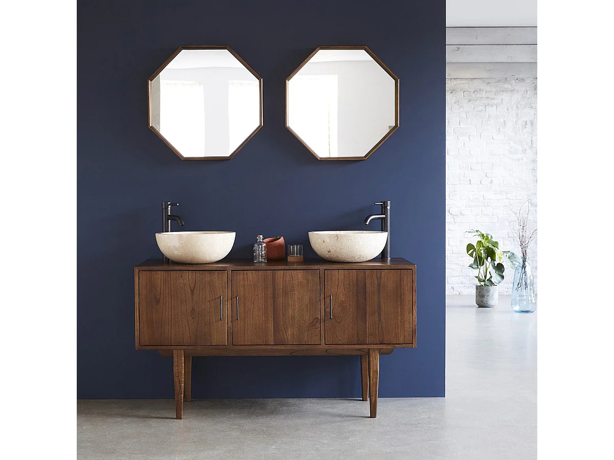 Specchio in legno massello di mindi ottagonale 60 cm