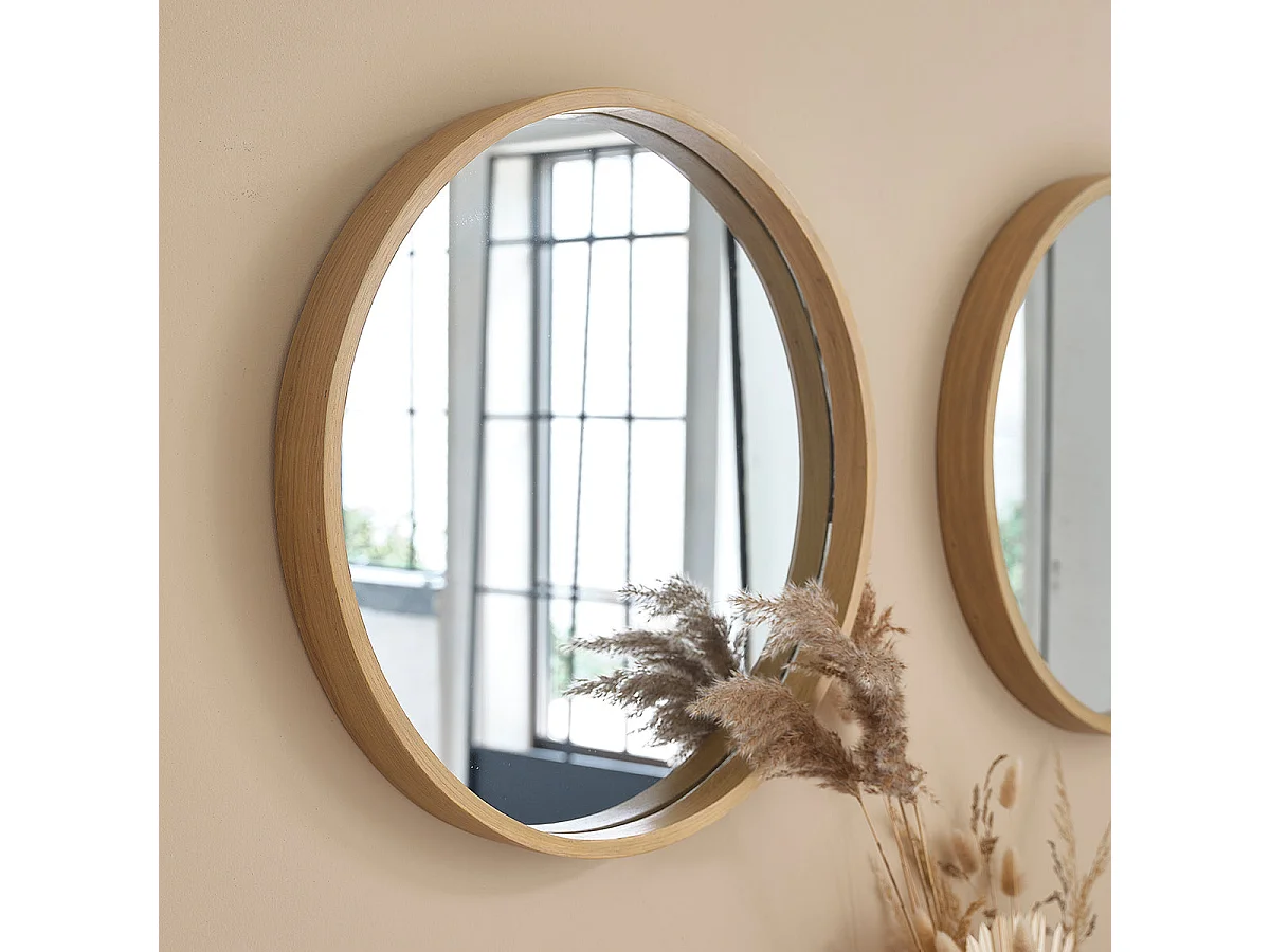 Miroir en chêne massif rond 50 cm