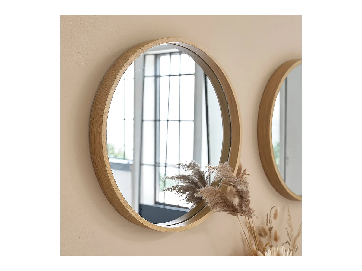 Miroir en chêne massif rond 50 cm