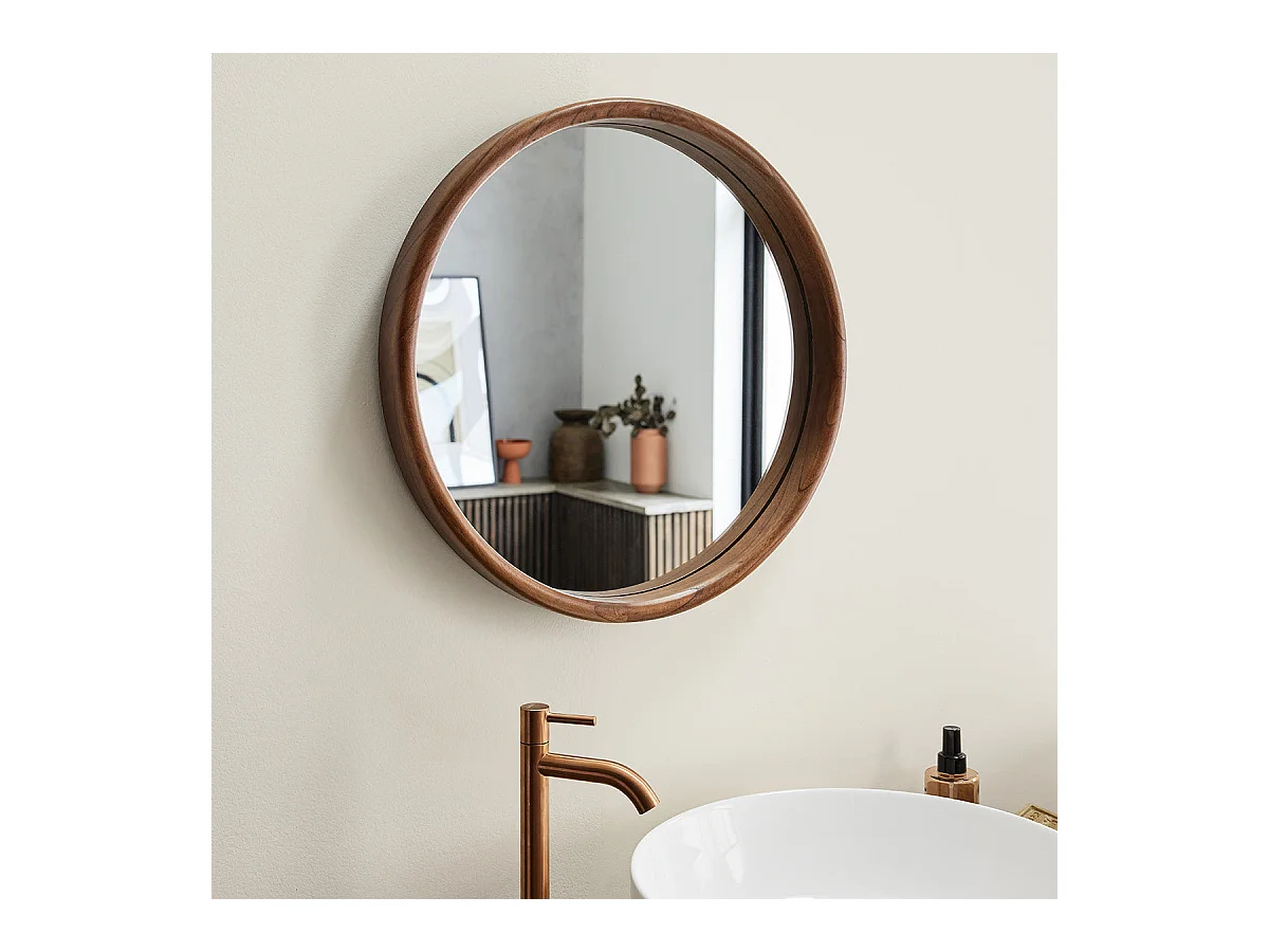 Miroir en mindi massif finition noyer 50 cm