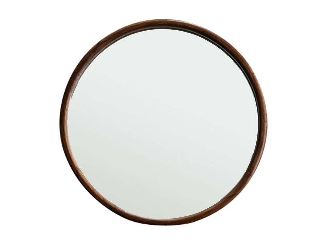 Specchio rotondo in mindi massello con finitura in noce Ø50 cm