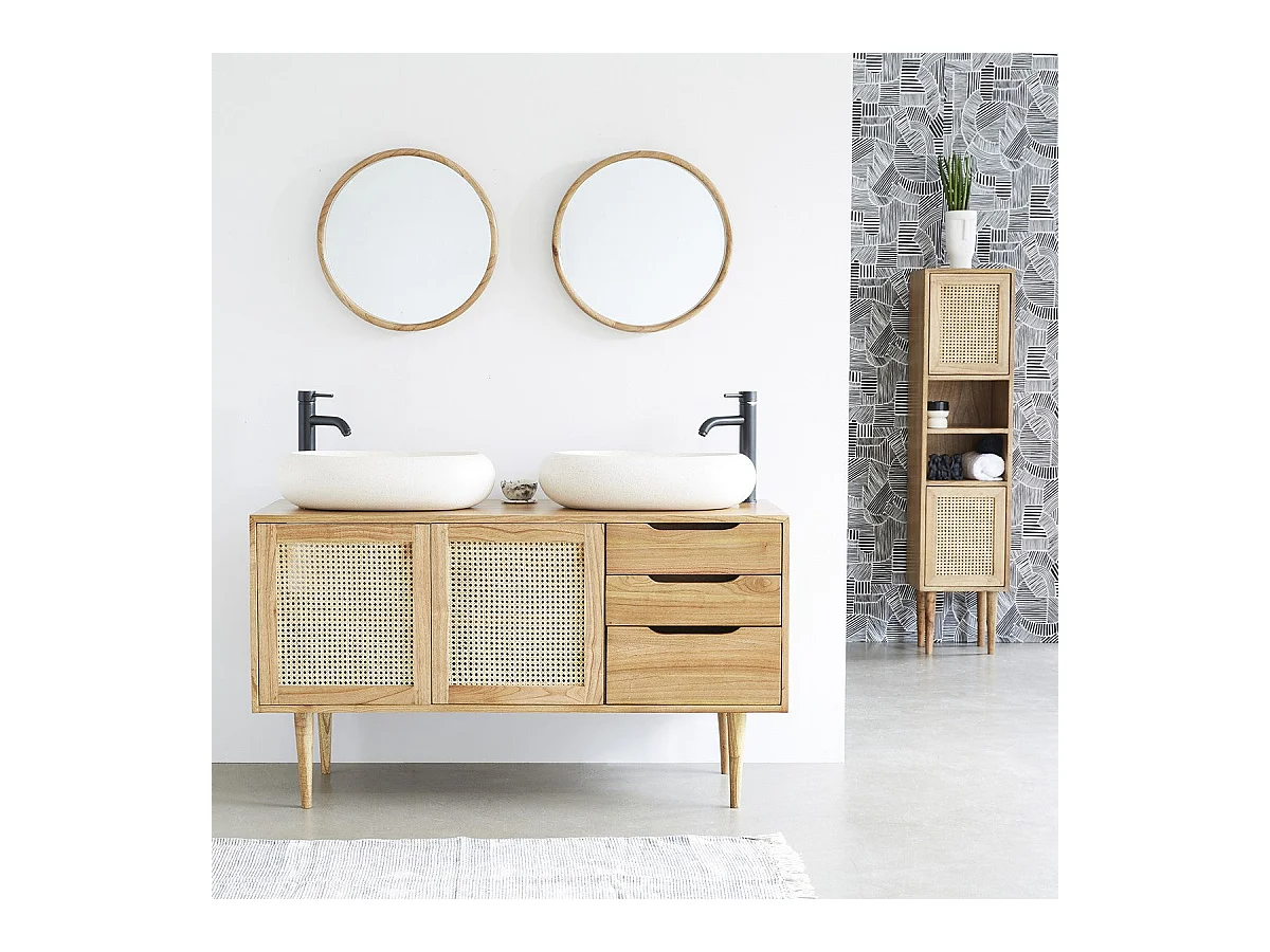 Espejo redondo de madera de mindi maciza 50 cm