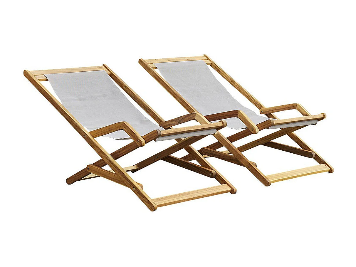 Set di 2 sdraio in legno massello di acacia e textilene grigio