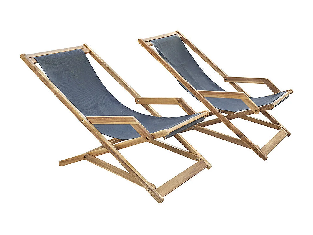 Set di 2 sdraio in legno massello di acacia e textilene nero