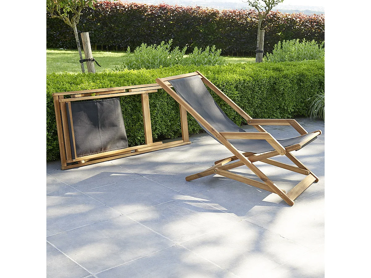 Set di 2 sdraio in legno massello di acacia e textilene nero