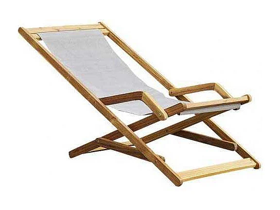 Transat en acacia massif et textilène gris