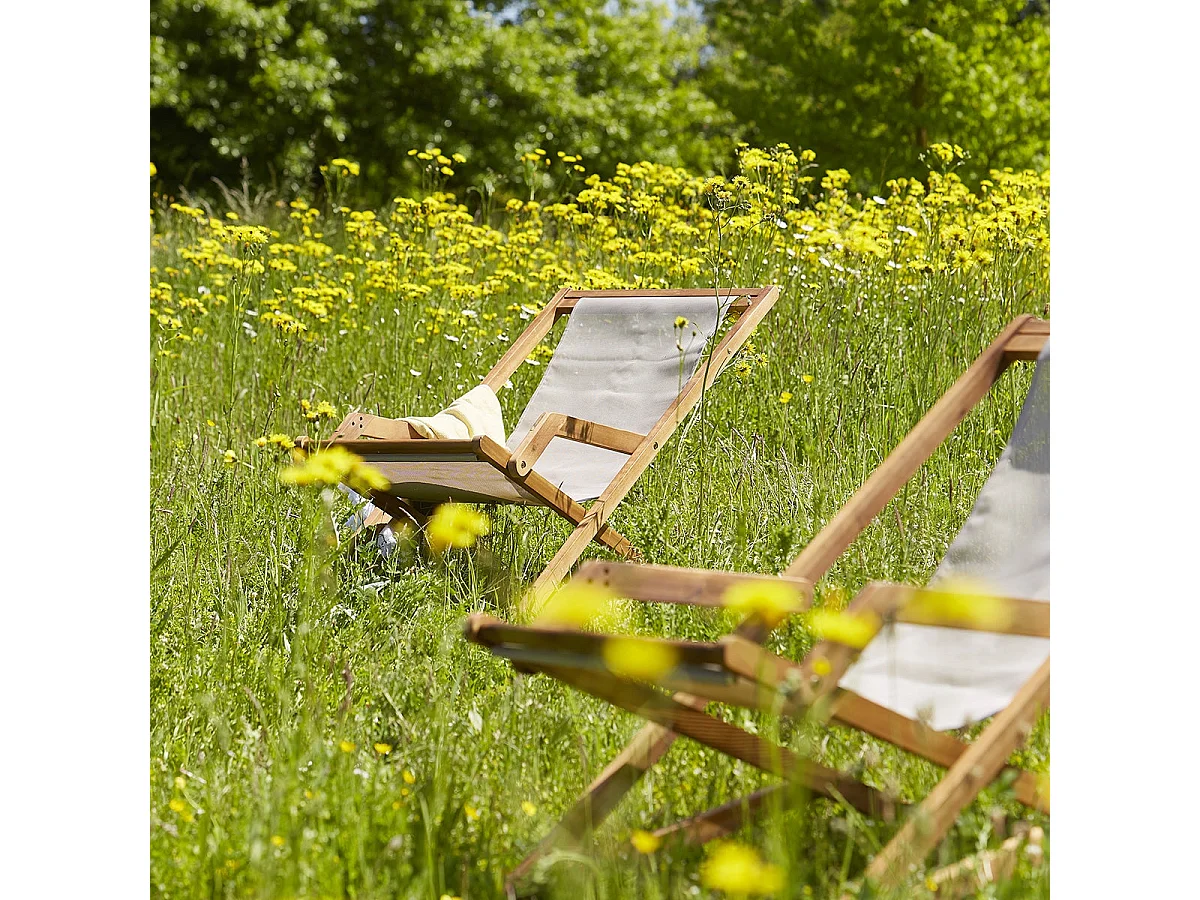 Tumbona de madera de acacia maciza y textileno gris