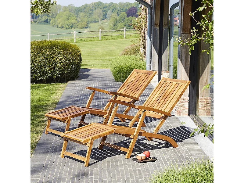 2 tumbonas de madera de acacia maciza