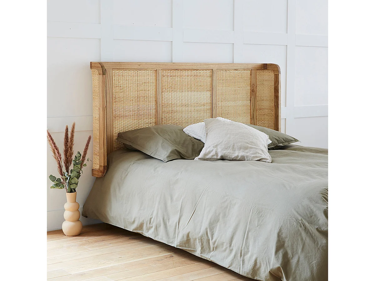 Tête de lit en bois massif et rotin 160 cm