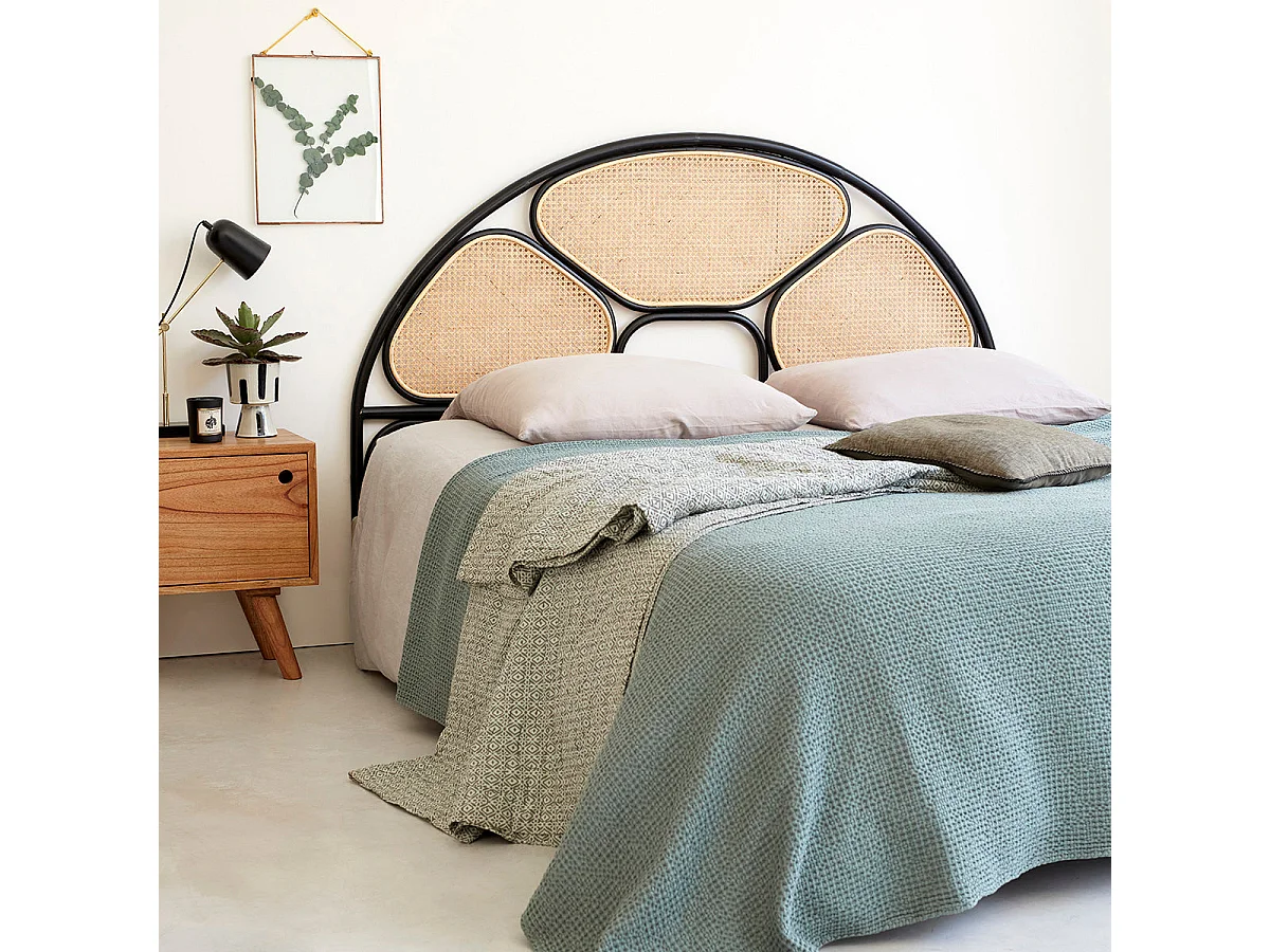 Cabecero de cama de rejilla y ratán negro 160 cm