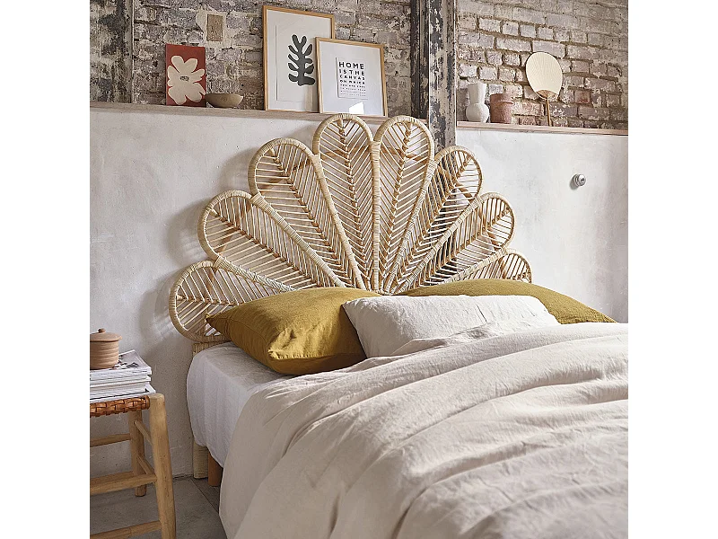 Cabecero de cama de ratán estilo bohemio de 160 cm de ancho