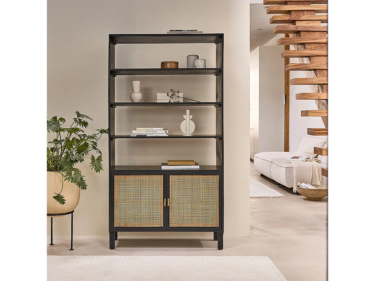 Biblioteca de mango maciza negra y rejilla