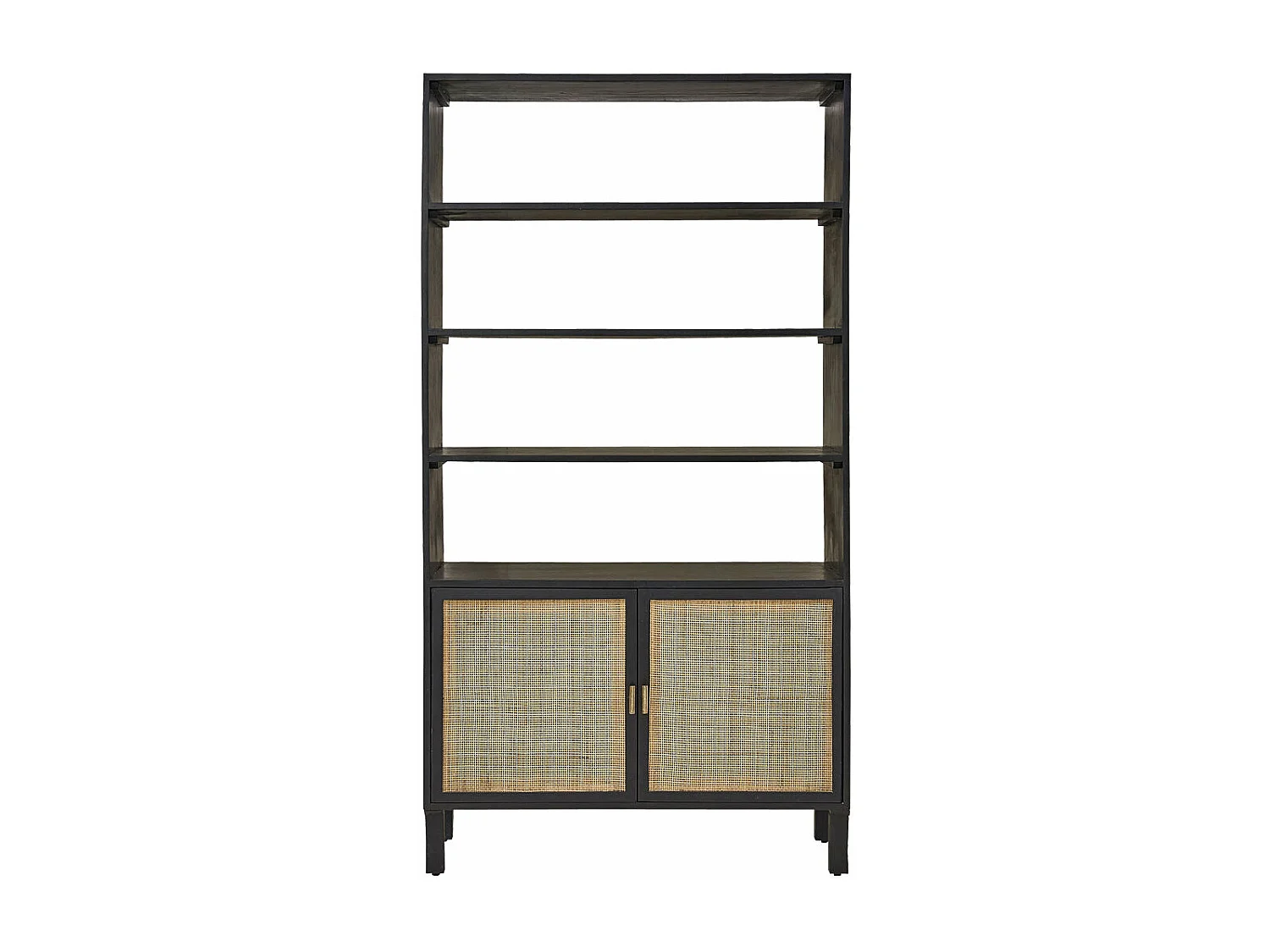 Libreria in mango massello nera e vimini