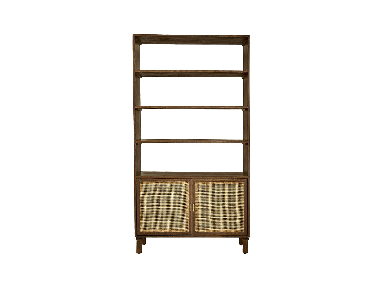 Bibliothèque en bois de manguier finition noyer et cannage