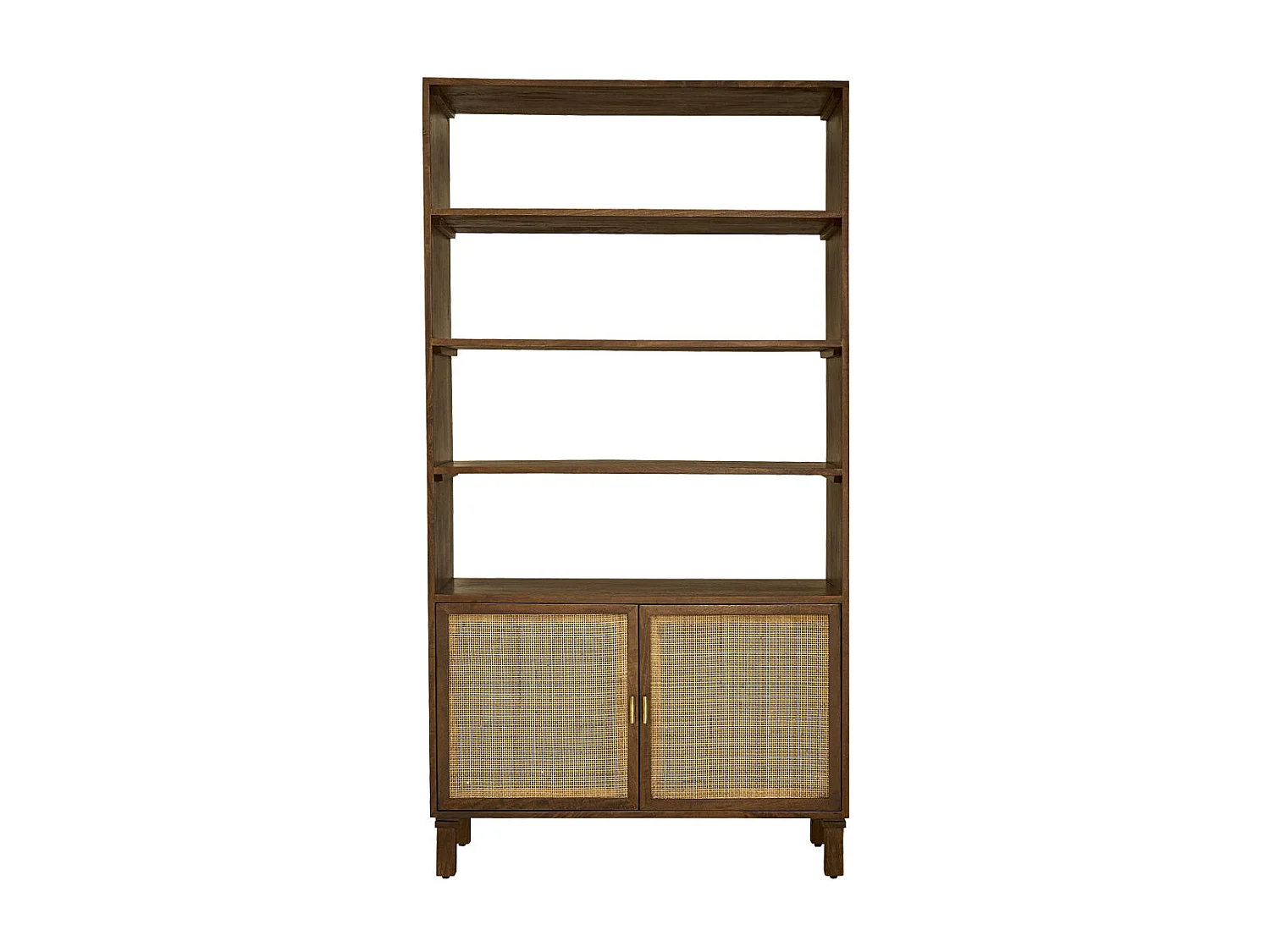 Bibliothèque en bois de manguier et cannage