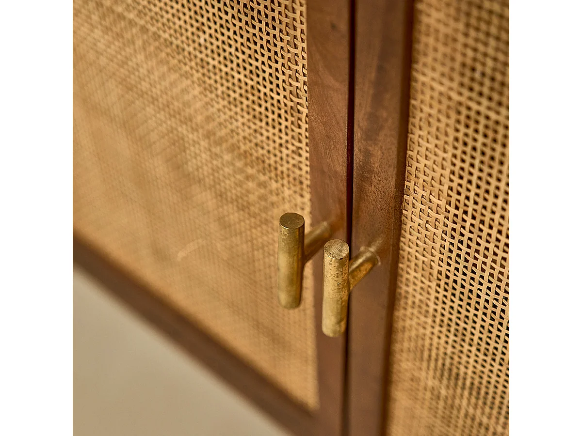 Bibliothèque en bois de manguier et cannage