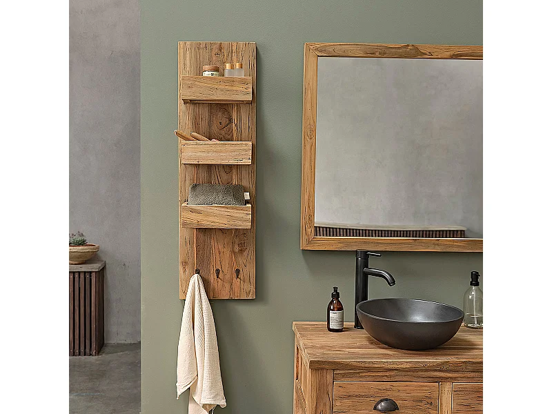 Estantería de pared de madera de teca maciza reciclada