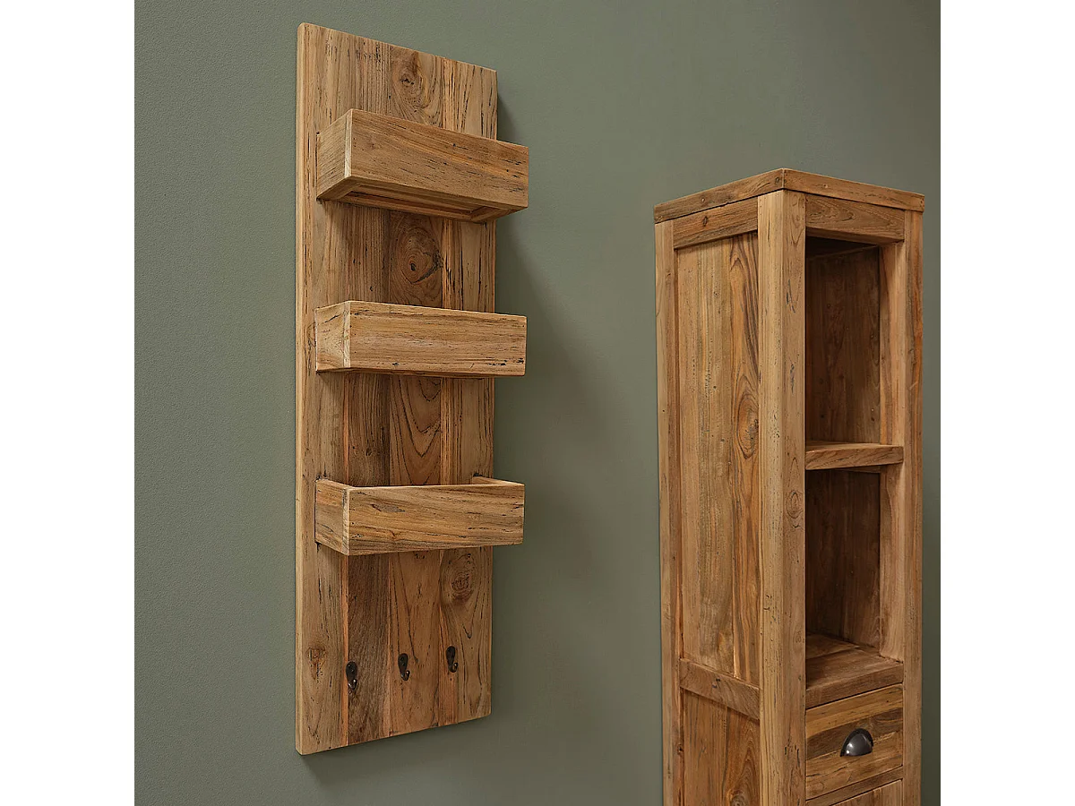 Estantería de pared de madera de teca maciza reciclada
