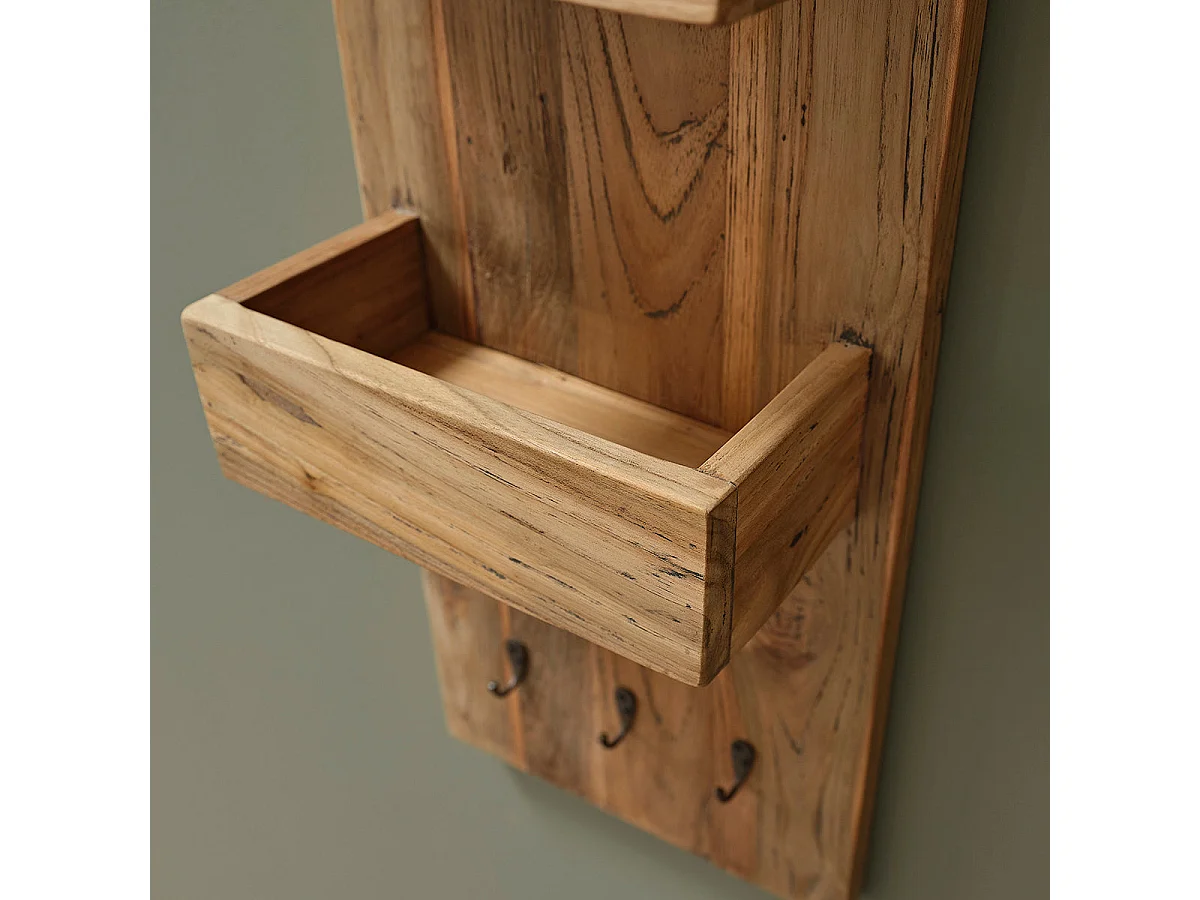 Estantería de pared de madera de teca maciza reciclada