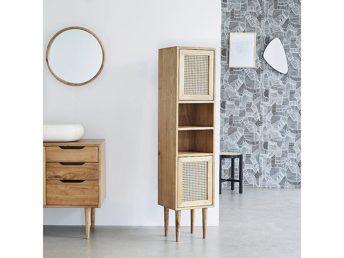 Armario de baño de madera de mindi maciza y rejilla