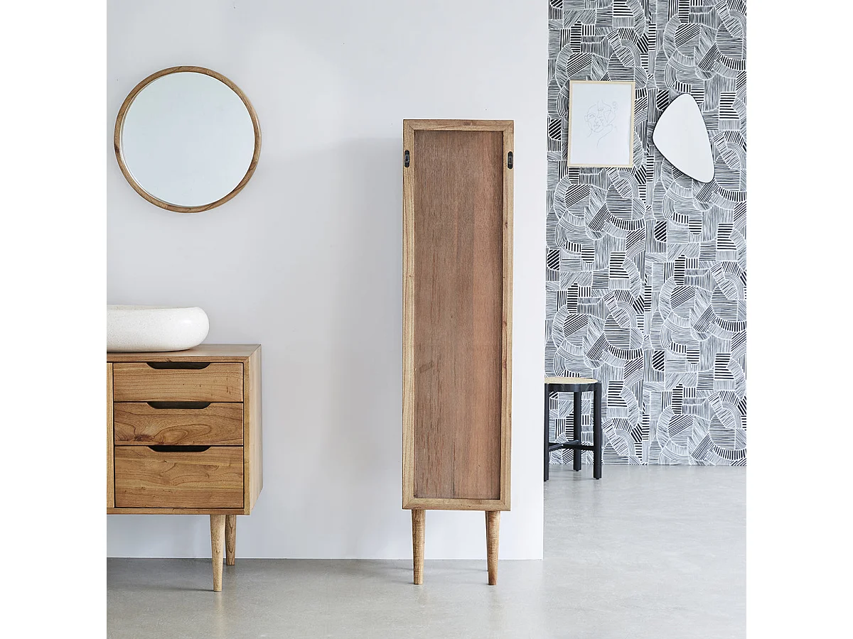 Armario de baño de madera de mindi maciza y rejilla