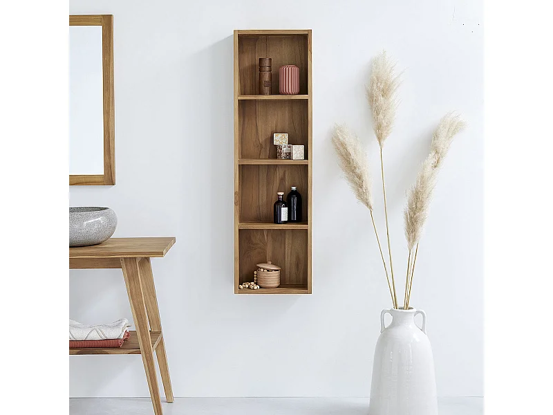 Colonna da bagno sospesa in legno massello di teak