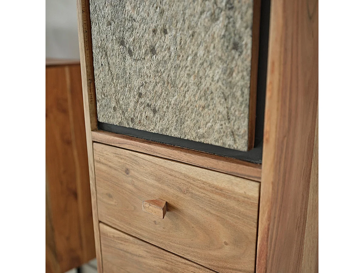 Colonne en acacia massif et pierre naturelle