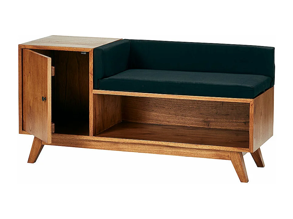 Banco de madera de mindi maciza con cojines negros