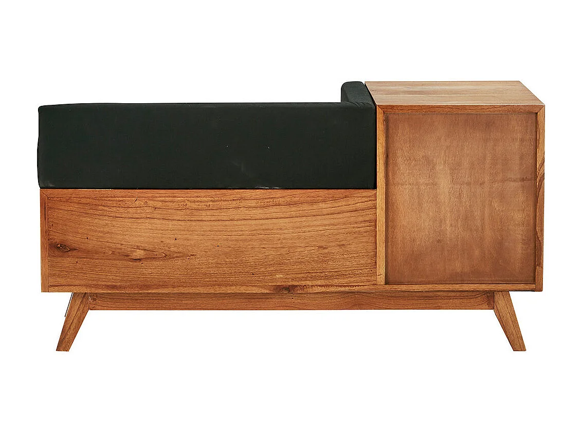 Banc en mindi massif avec coussins noirs