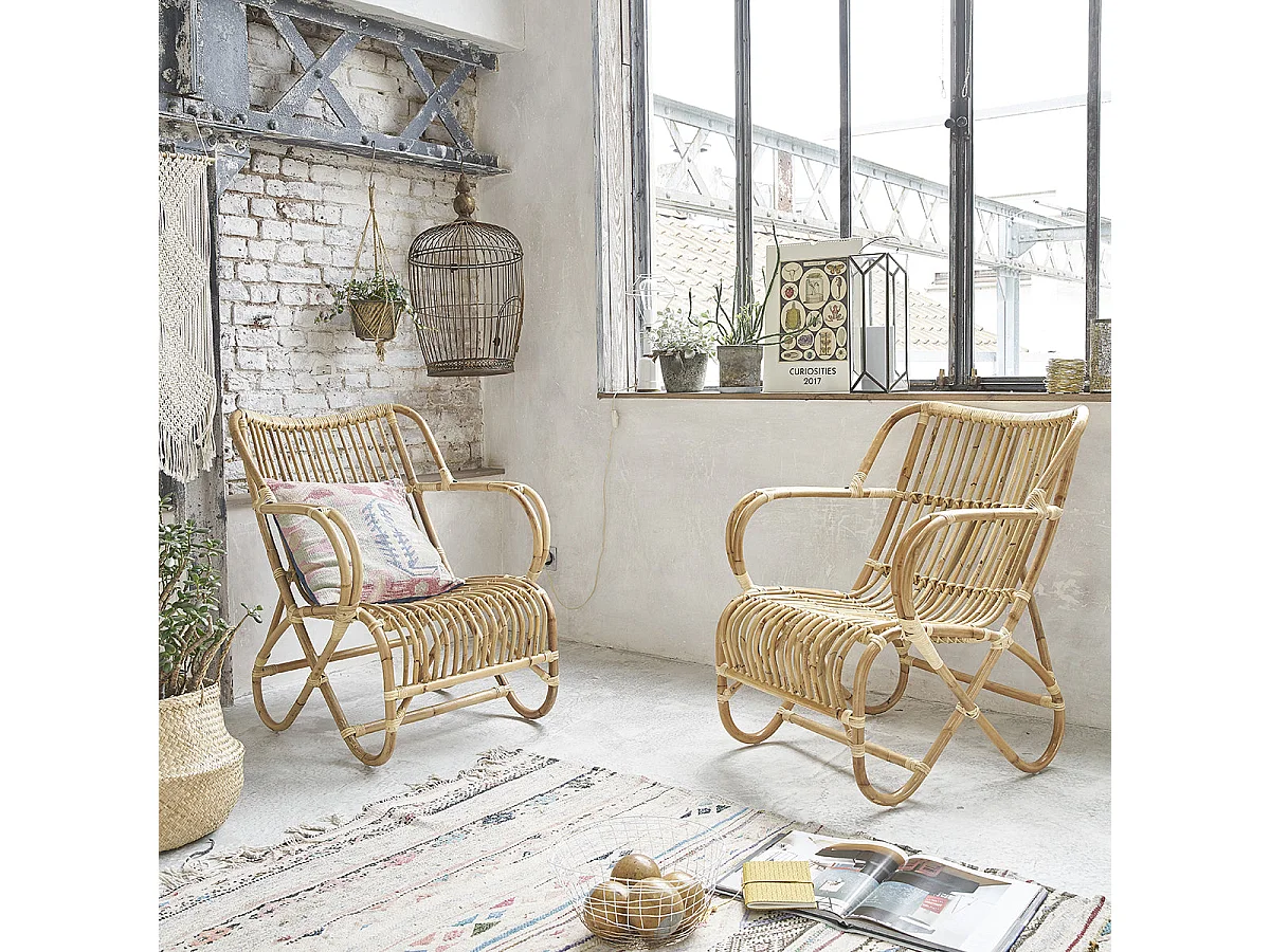 Lot de 2 fauteuils en rotin naturel