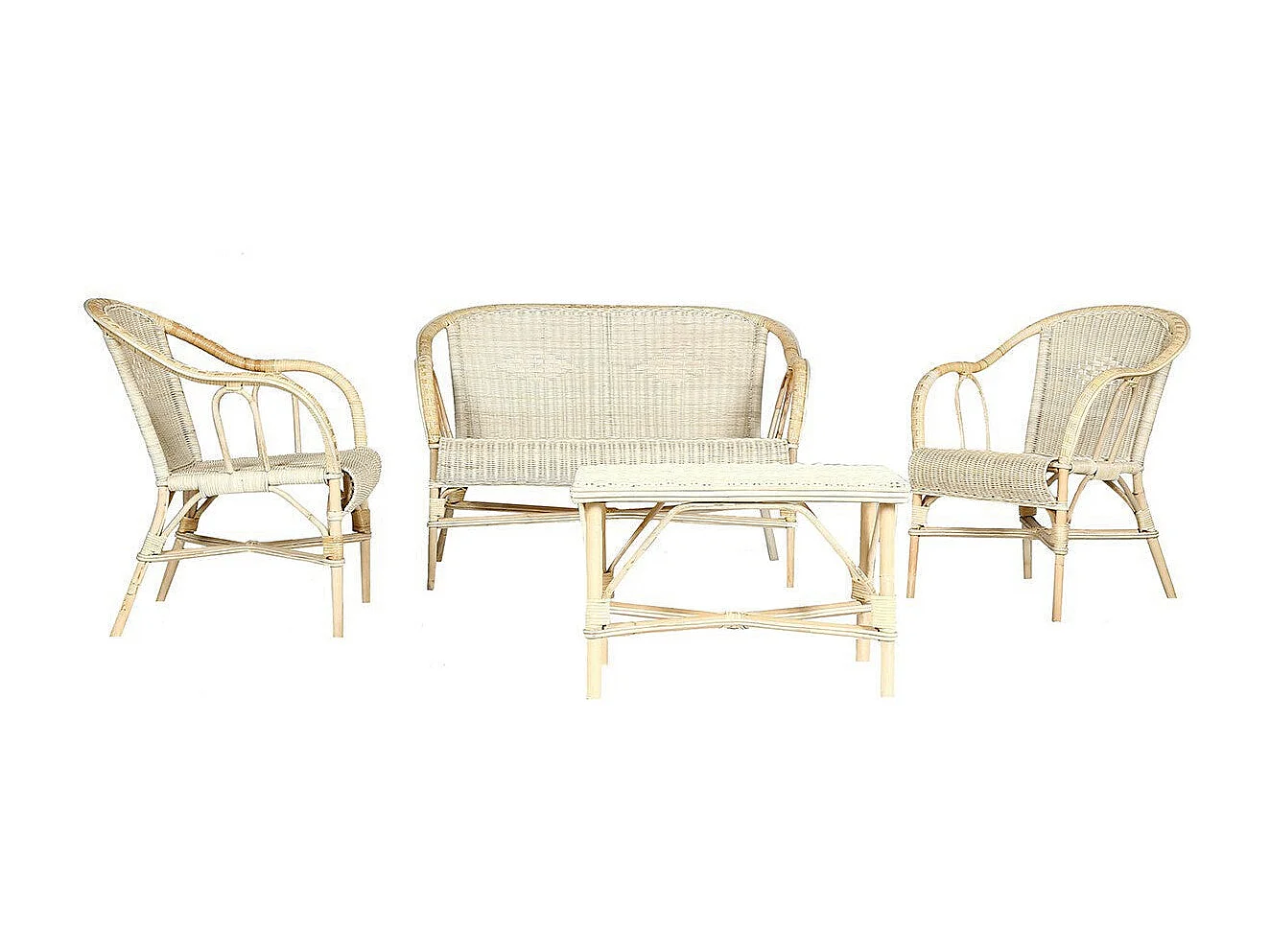 Ensemble en rotin 1 canapé 2 fauteuils et 1 table basse