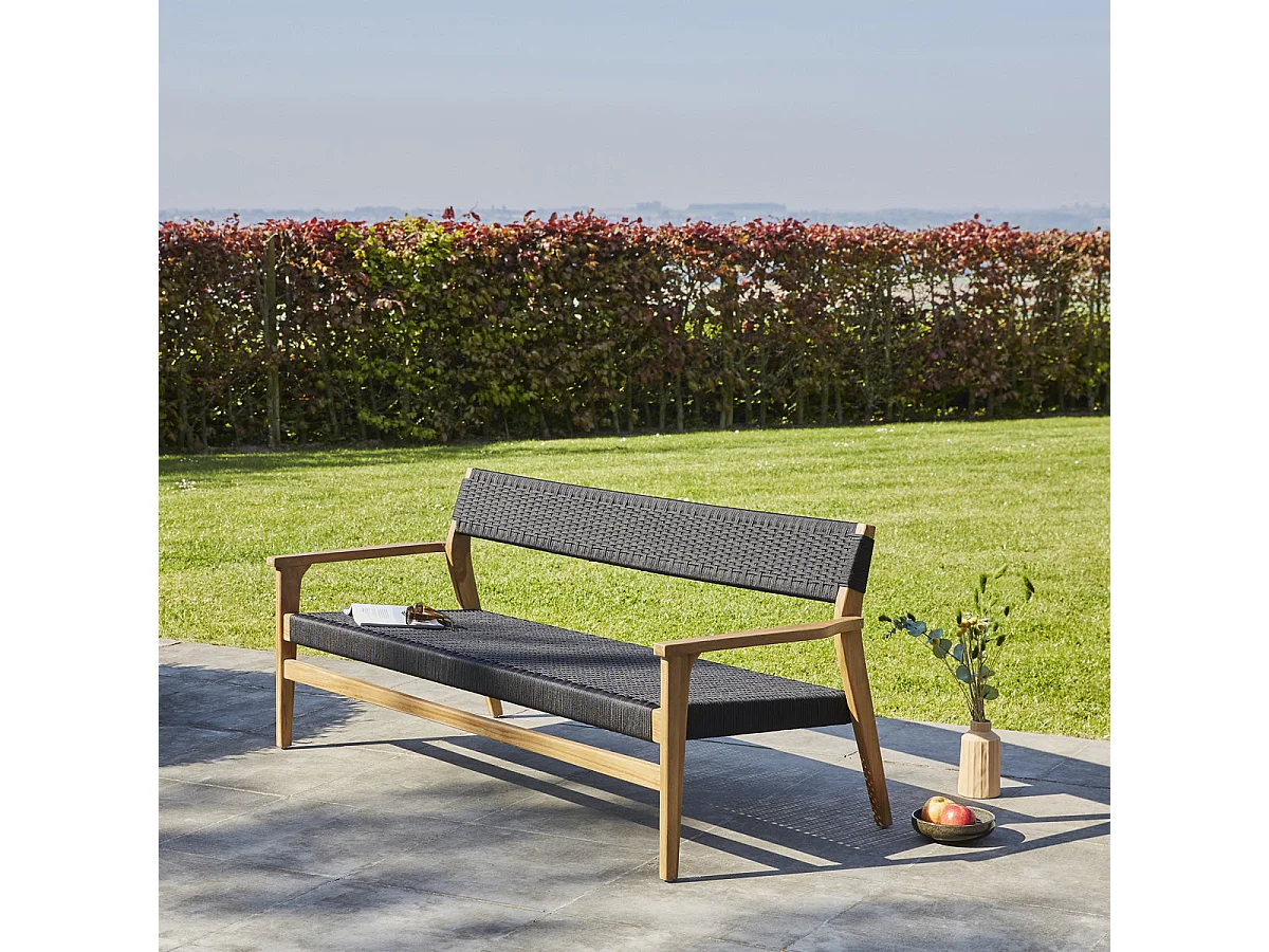Banc de jardin en teck massif et cordage 165cm Noir MANILLE