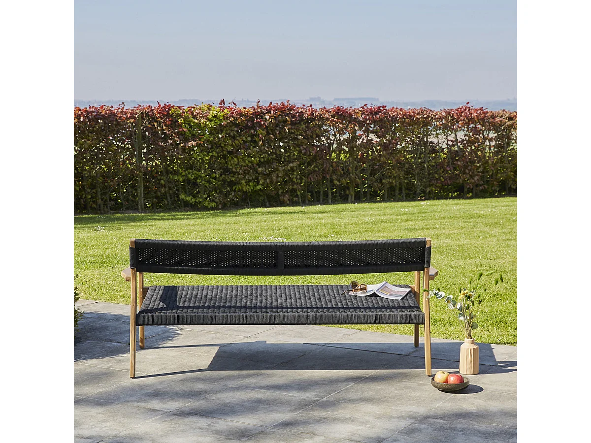 Banc de jardin en teck massif et cordage 165cm Noir MANILLE