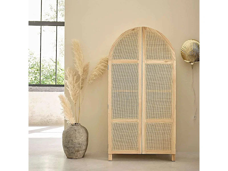 Armoire 2 portes en bois de mindi massif et cannage