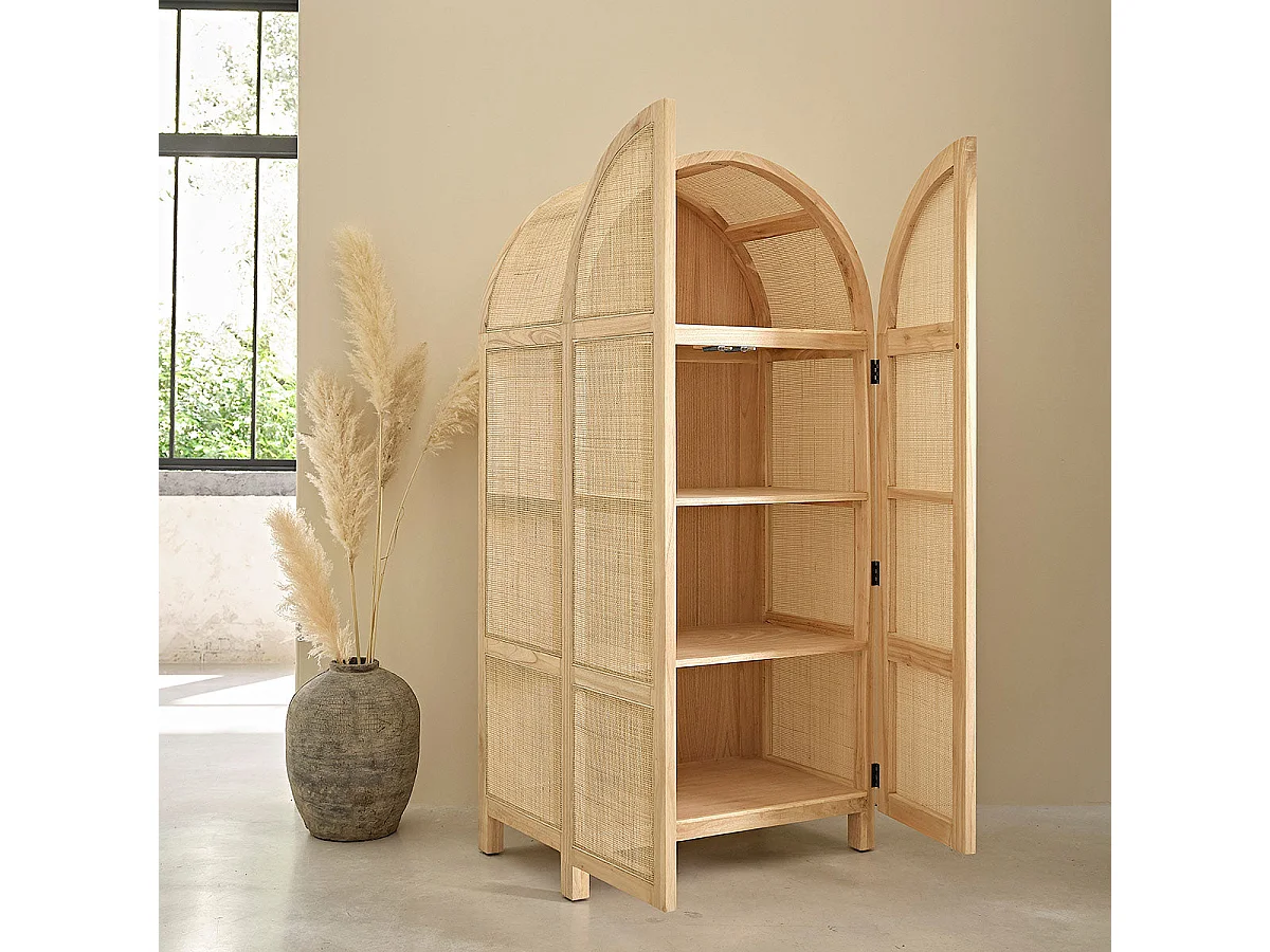 Armoire 2 portes en bois de mindi massif et cannage