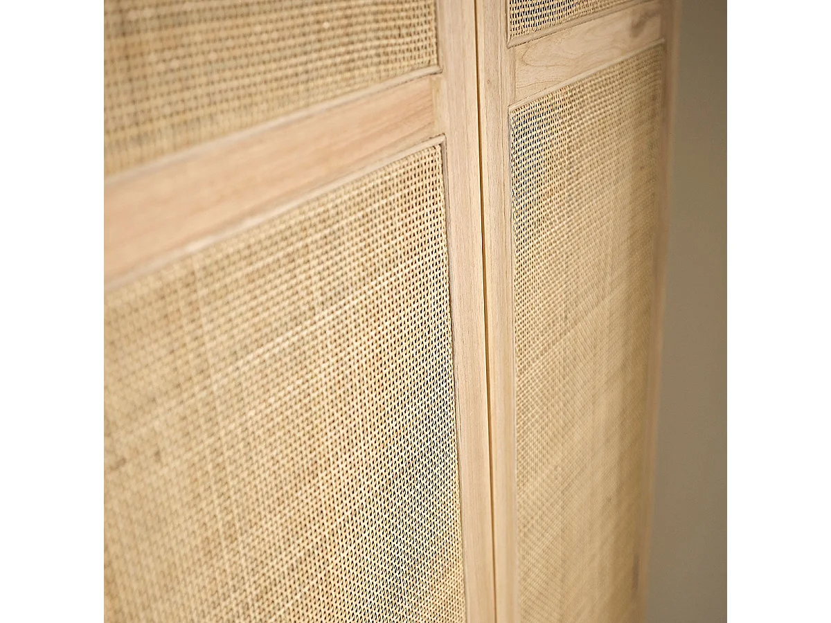 Armoire 2 portes en bois massif et cannage
