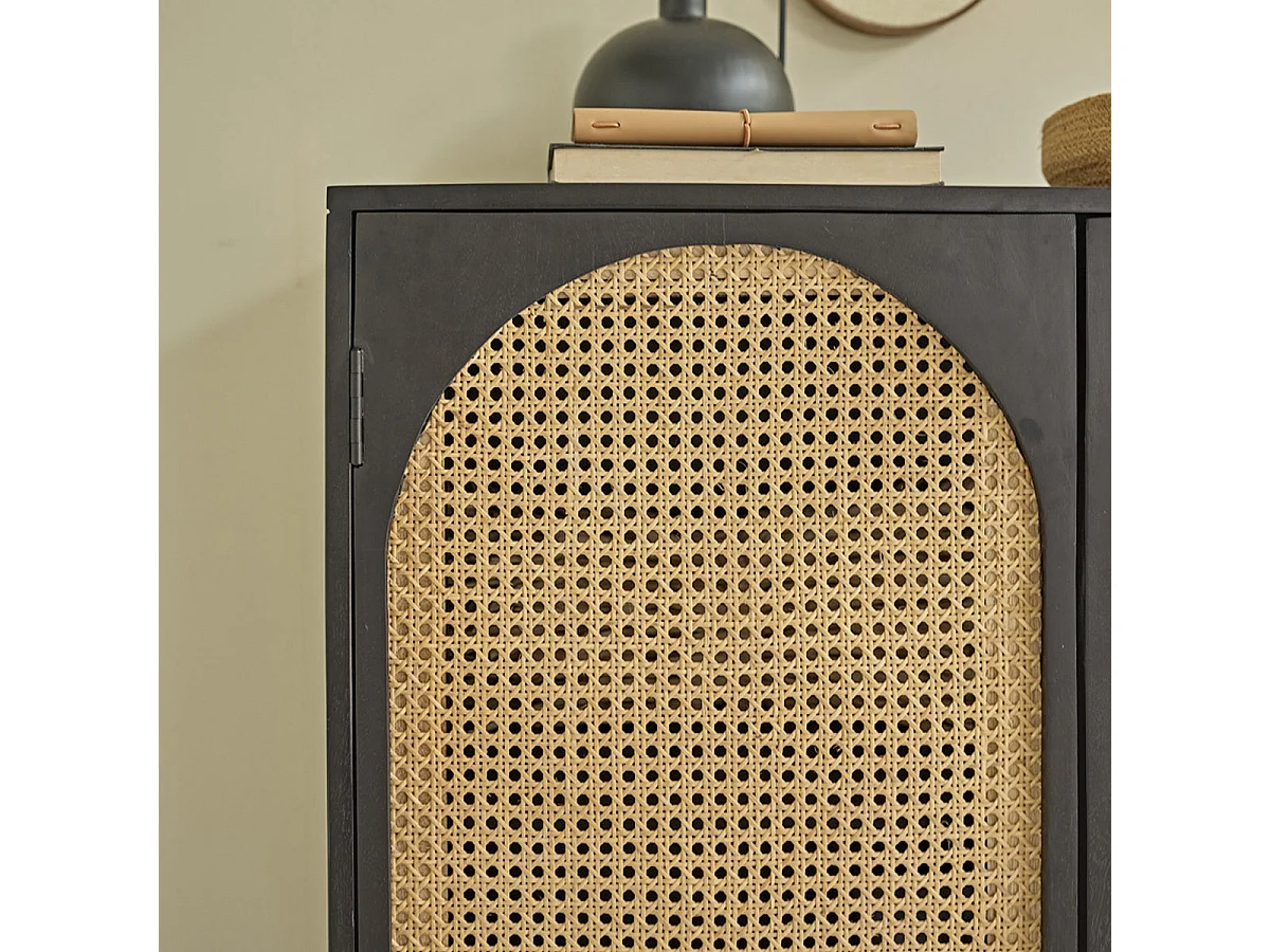 Armoire 2 portes en bois de mindi massif et cannage