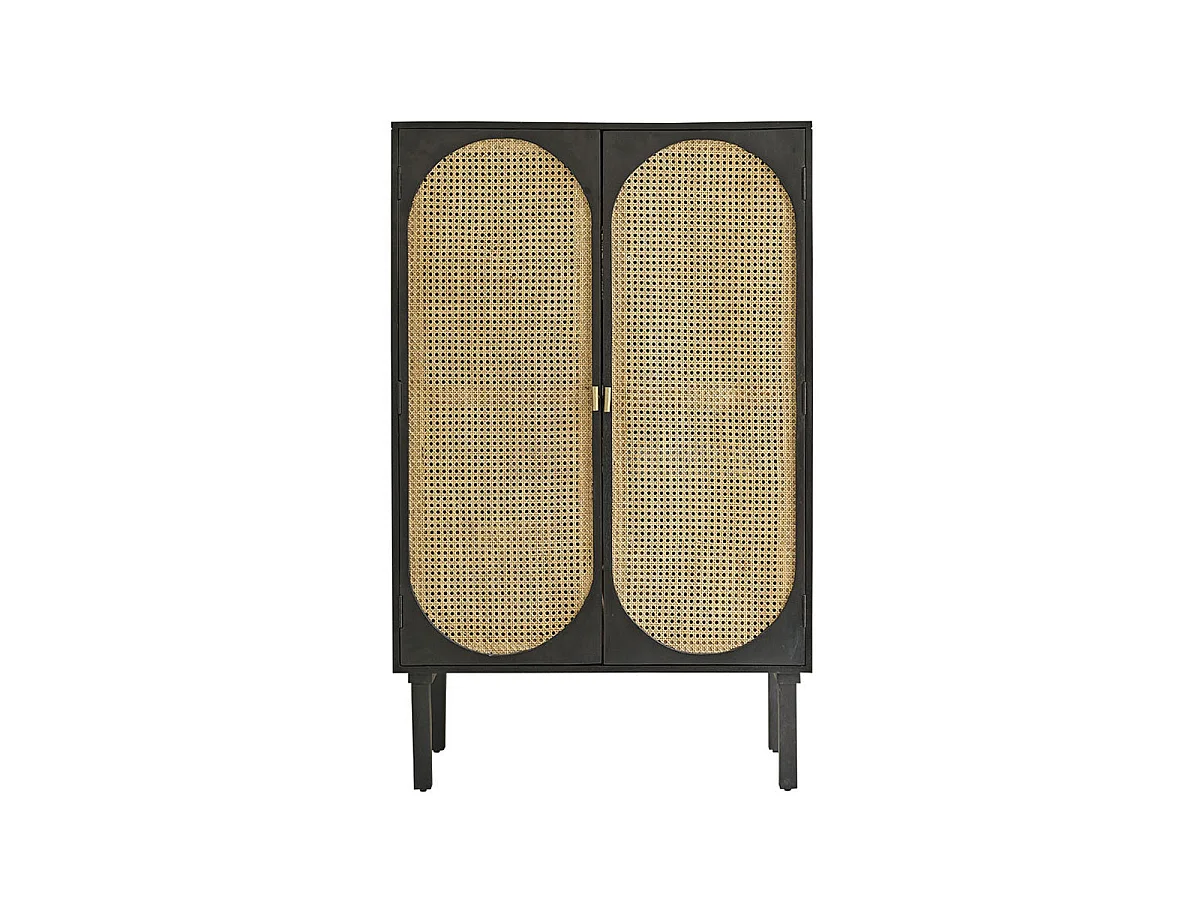 Armoire 2 portes en bois massif et cannage