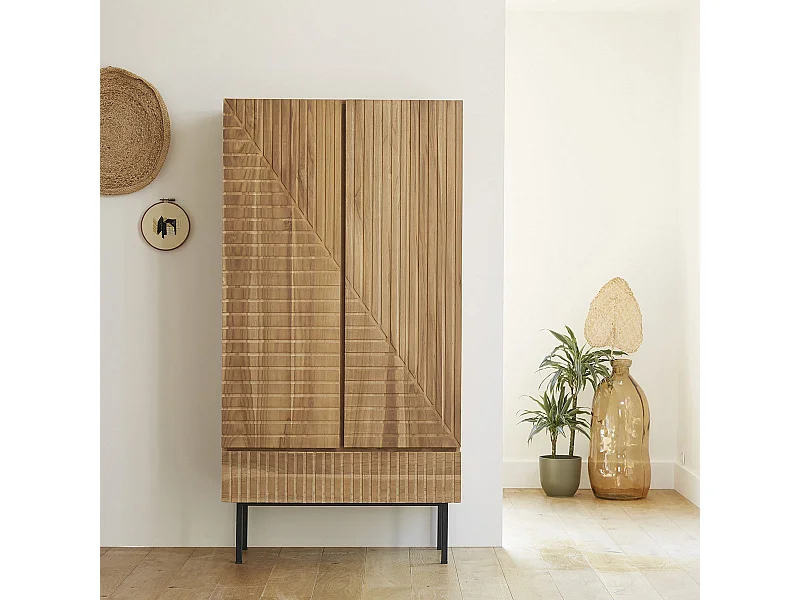 Armario de madera de teca maciza y metal