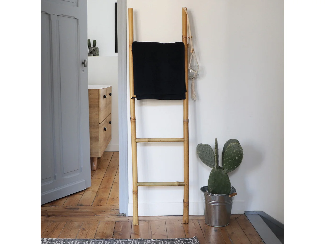 Echelle porte-serviettes en bois de bambou