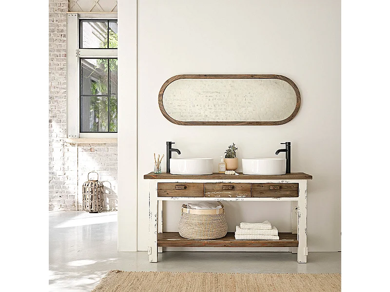 Mueble de baño doble de madera de pino reciclado maciza