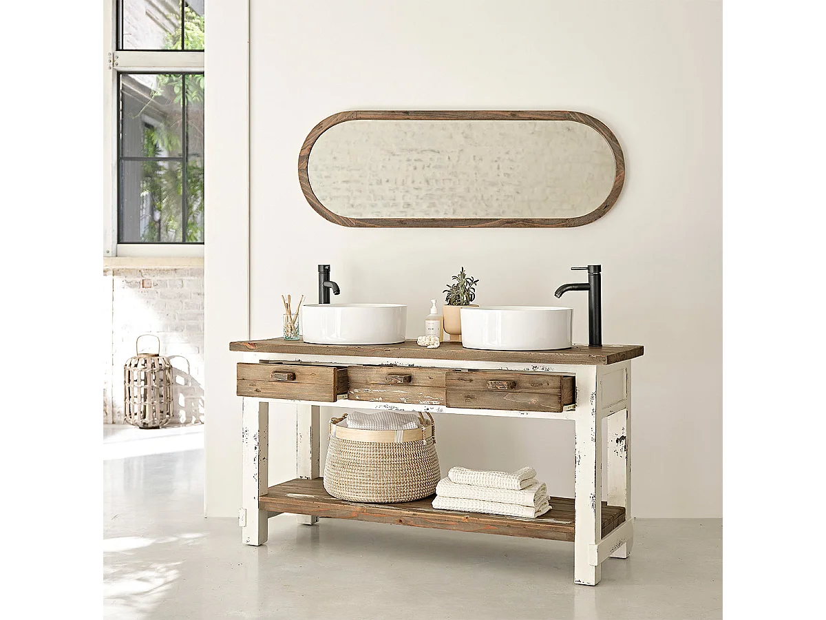 Mueble de baño doble de madera de pino reciclado maciza