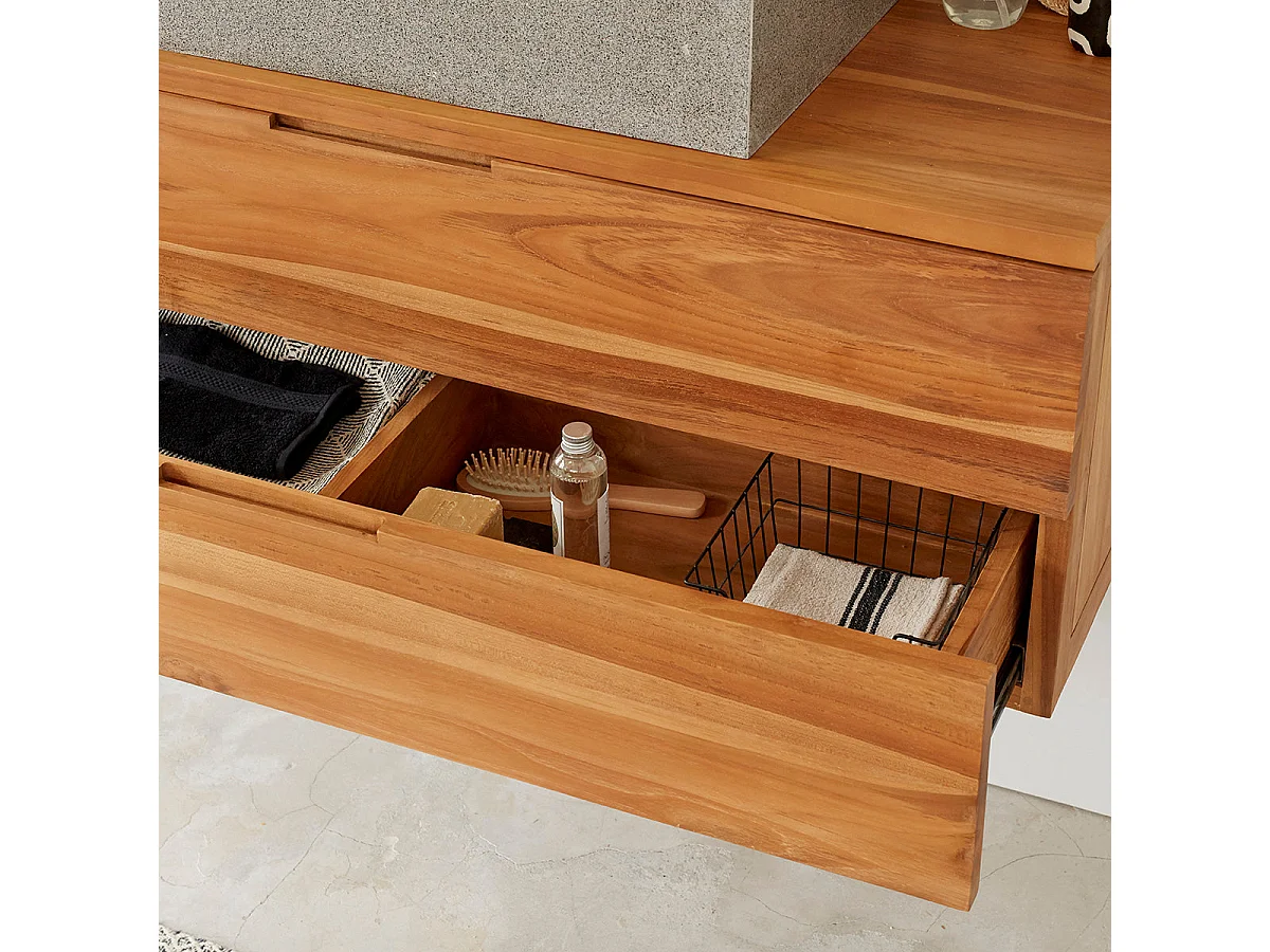Mueble de baño de madera teca maciza de 115 cm