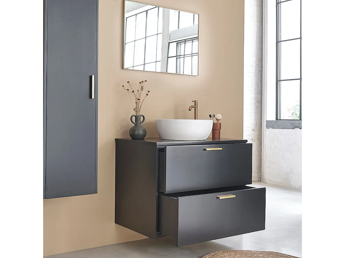 Mobile sotto lavabo in acacia massiccia nera 80 cm