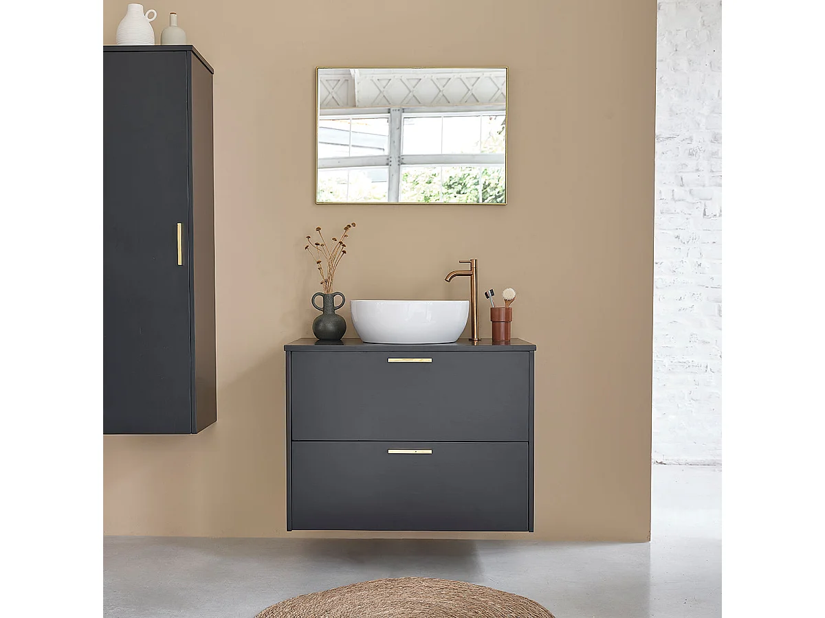 Mobile sotto lavabo in acacia massiccia nera 80 cm