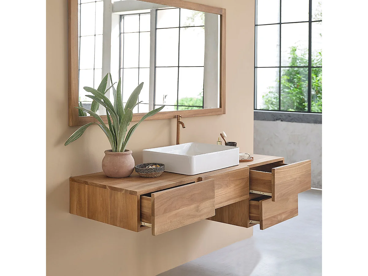 Mueble de baño de madera teca maciza de 145 cm